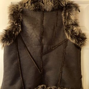 Faux leather faux fur vest